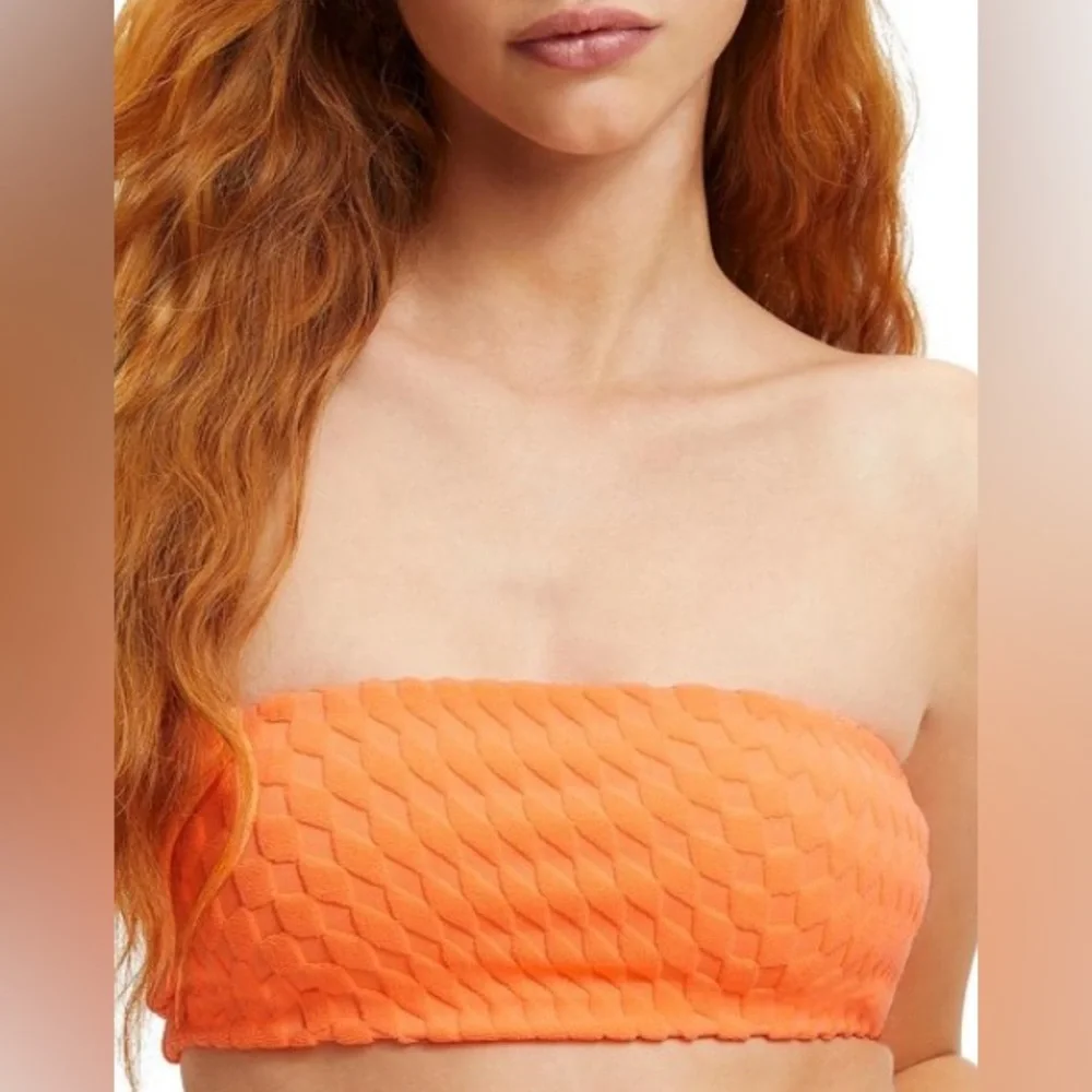 NWT [Good American] Bandeau Textured Swimsuit Bikini Top, Orange Juniors Sz (1) - Picture 3 of 8